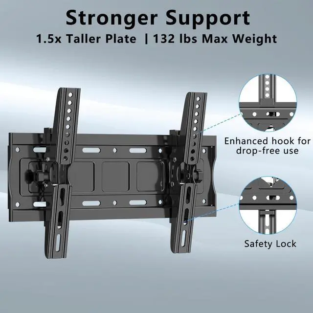 Alt view image 2 of 7 - Tilting TV Wall Mount Bracket for Most 32-68 inch LCD, Plasma Flat Screen TVs Tilt Bracket Max VESA 400x400mm up to 132 lbs, 15° Tilting for Anti-Glaring Adjustable Tilting TV Bracket.
