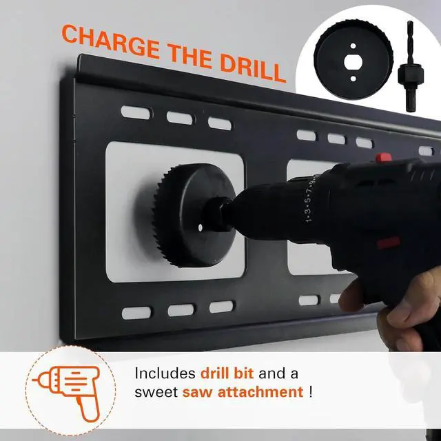 Alt view image 7 of 7 - TV Wire Hider Kit for Wall Mount TV - in Wall Cable Management Kit with 2 Pass Throughs, Locking Brackets, and Hole Saw Drill Attachment