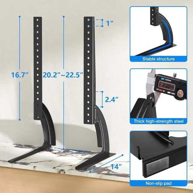 Alt view image 4 of 7 - Rfiver Universal Table Top TV Stand Base TV Legs with Height Adjustment fits Most 32-55 Inch LCD LED Flat Screen TVs, Max VESA 800x400 mm, TV Feet Mount Holds up to 88 lbs, Black
