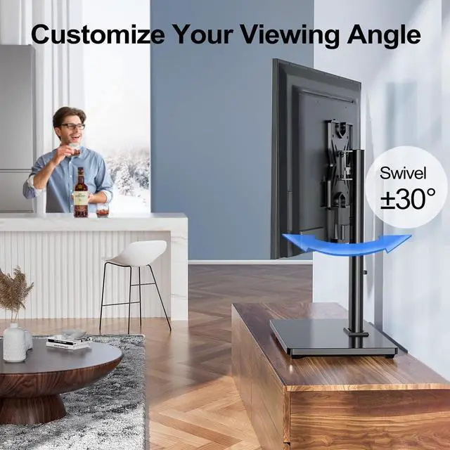 Alt view image 3 of 7 - PERLESMITH Swivel Universal TV Stand for 19-43 inch TVs or Monitor, Height Adjustable TV Mount Stand with Tempered Glass Base, Max VESA 200x200mm, Holds up to 44lbs, PSTVS07