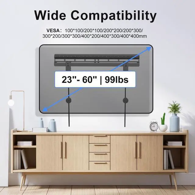 Alt view image 4 of 7 - Suptek Studless TV Wall Mount for Most 23-60 Inch TVs up to 99 lbs Low Profile No Drill TV Mount Drywall Bracket with Max VESA 400x400mm No Stud No Drill Easy Install MF8