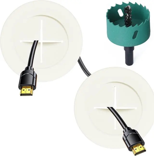 Main image of TV Wire Hider Kit for Wall Mount TV, in Wall Cable Management Kit, Includes 2 Pass Throughs and Hole Saw Drill Attachment for Easy InstallOff-White