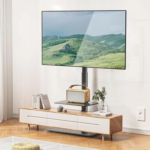 Alt view image 6 of 7 - WALI TV Floor Stand for 32-70inch TVs up to 88lbs, Universal Floor TV Stand Mount, Swivel and Height Adjustable Tall TV Stand with Tempered Glass Base and Shelf for Living Room,Bedroom,Office(TVDVD-6)