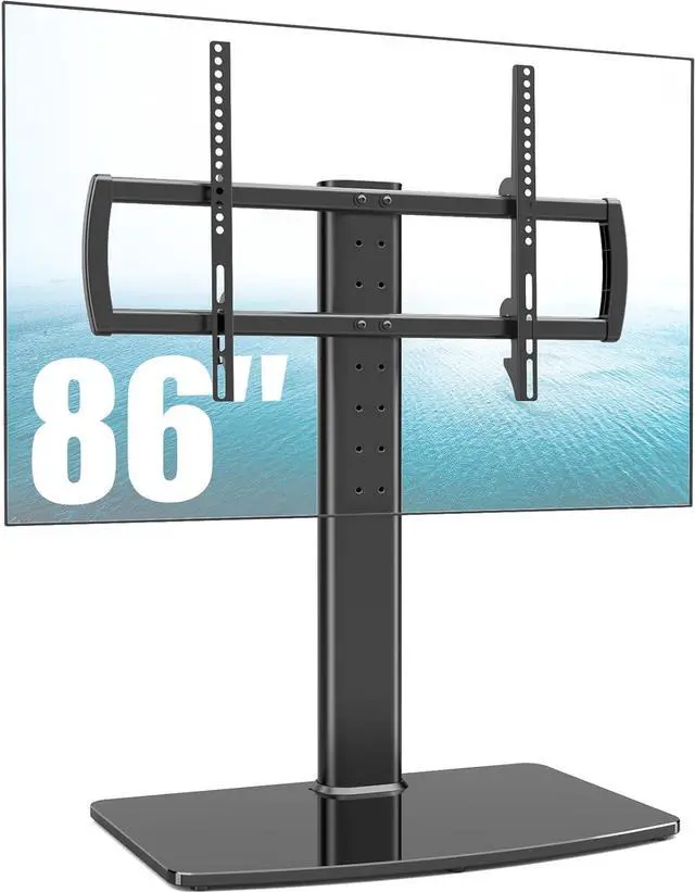 Main image of Universal TV Stand/Base Tabletop TV Stand with Wall Mount for 40 to 86 inch 5 Level Height Adjustable, Heavy Duty Tempered Glass Base, Holds up to 132lbs Screens, HT03B-003