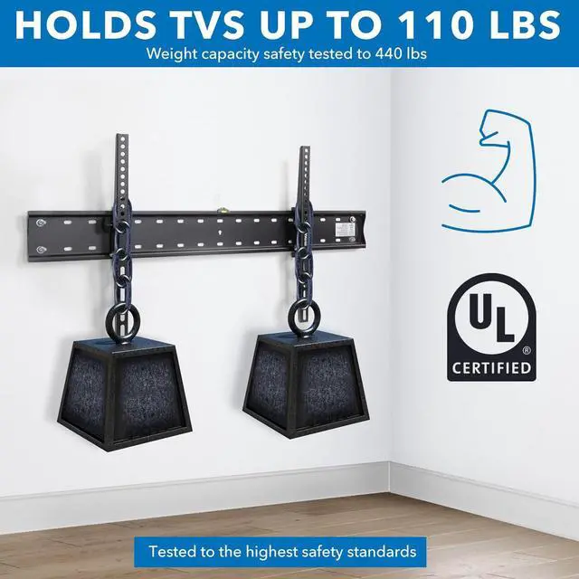 Alt view image 3 of 7 - Mount-It! UL Certified Tilting TV Wall Mount for Most 43-90 Inch Flat Screen TVs, Heavy Duty Wall Mount TV Bracket Max VESA 800x400, Holds up to 440 lb, Tilting TV Wall Mount 70 inch, 80 inch, 90 inch