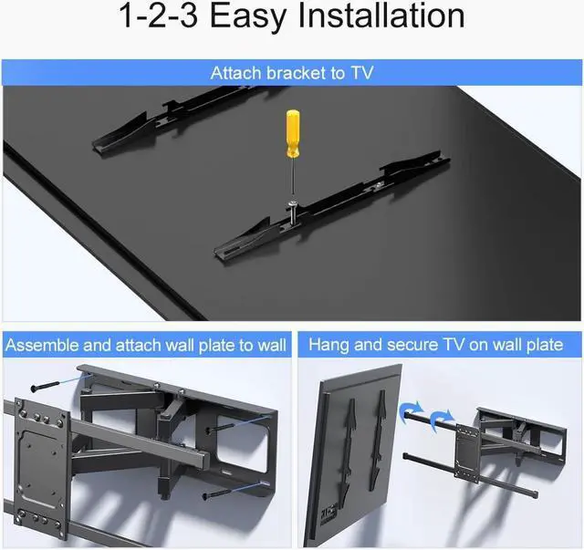 Alt view image 7 of 7 - Suptek Full Motion TV Wall Mount for 32 to 84 Inch TV, Swivel and Tilt with Articulating Dual Arms, Max VESA 600X400mm, Holds up to 132lbs, Fits Max 16" Wood Studs, MA01A