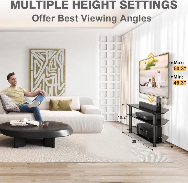 Alt view image 2 of 7 - TAVR Furniture Swivel Floor TV Stand with Table for 32-70 Inch TVs, Universal Height Adjustable TV Floor Stand with Large Storage Shelves, Strong Corner TV Stand Mount Holds up to 88lbs, Black