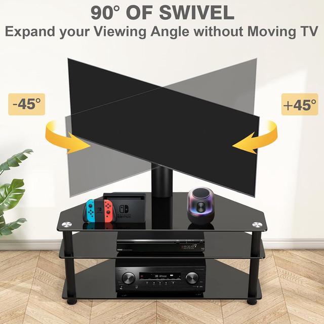 Alt view image 4 of 7 - TAVR Furniture Swivel Floor TV Stand with Table for 32-70 Inch TVs, Universal Height Adjustable TV Floor Stand with Large Storage Shelves, Strong Corner TV Stand Mount Holds up to 88lbs, Black
