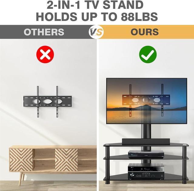 Alt view image 5 of 7 - TAVR Furniture Swivel Floor TV Stand with Table for 32-70 Inch TVs, Universal Height Adjustable TV Floor Stand with Large Storage Shelves, Strong Corner TV Stand Mount Holds up to 88lbs, Black