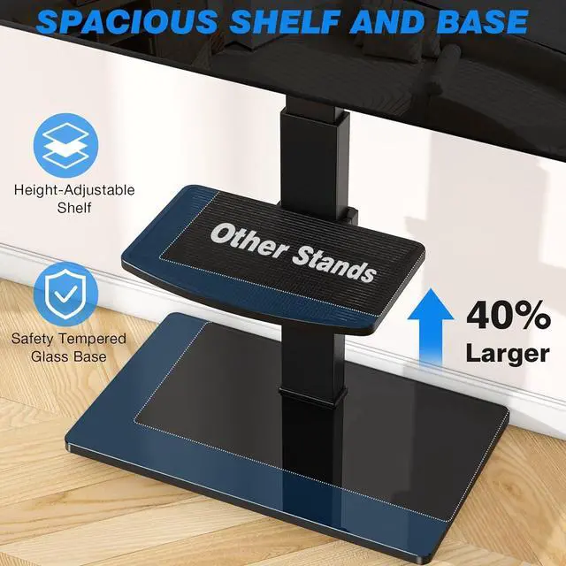 Alt view image 4 of 7 - Rfiver Floor TV Stand with Mount for 32-70 inch TVs up to 110lbs, 12 Level Height Adjustable & Swivel TV Stand with Dual Storage Shelves, Heavy-Duty Tall TV Stands for Bedroom, Corner, Living Room