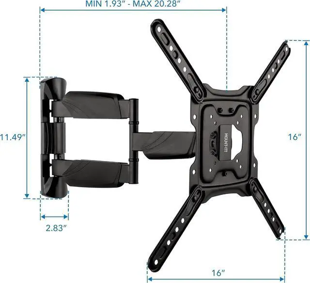 Alt view image 3 of 6 - Mount-It! UL Certified Full Motion TV Wall Mount for Most 32-55 Inch Flat Screen TVs, Articulating TV Bracket Max VESA 400x400, Holds up to 308 lbs, Swivel and Tilt Bracket for 32, 42, 55 inch