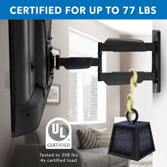 Alt view image 2 of 6 - Mount-It! UL Certified Full Motion TV Wall Mount for Most 32-55 Inch Flat Screen TVs, Articulating TV Bracket Max VESA 400x400, Holds up to 308 lbs, Swivel and Tilt Bracket for 32, 42, 55 inch