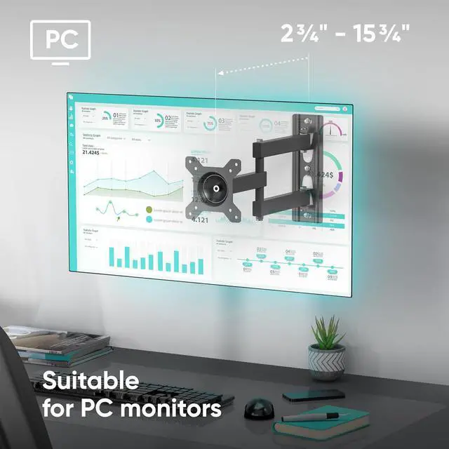 Alt view image 6 of 7 - Small TV Wall Mount for 10-32 Inch Screen up to 33 lbs, Rotating TV Mount Swivel and Tilt Full Motion - 75x75 & 100x100 VESA Monitor Wall Mount Arm/Corner Television Bracket Black