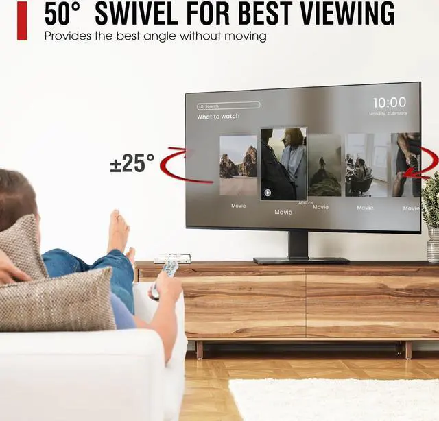 Alt view image 2 of 7 - Universal Swivel TV Stand Base - Table Top TV Stand for 32 to 70 75 Inch TVs, Height Adjustable TV Mount Stand with Tempered Glass Base for Living Room, Bedroom, Holds up to 110lbs, Max VESA 600x400mm