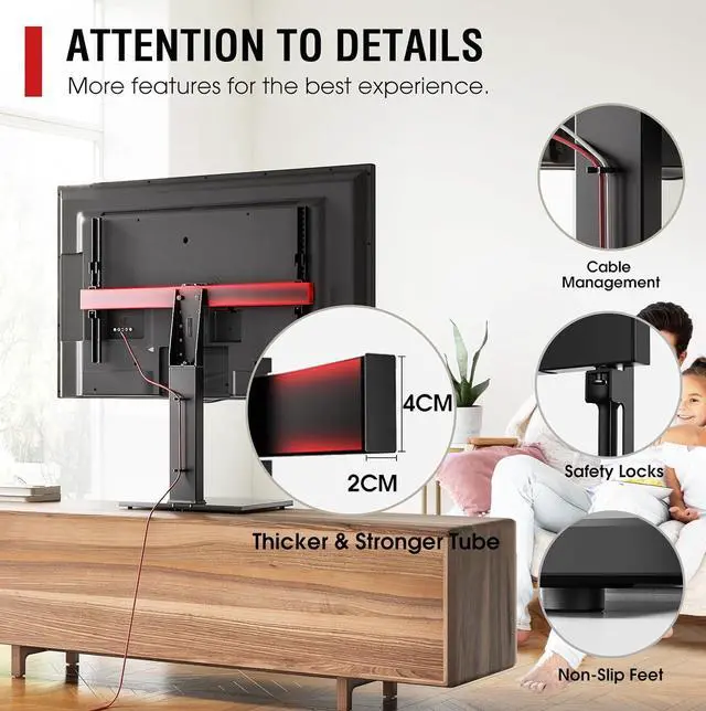 Alt view image 4 of 7 - Universal Swivel TV Stand Base - Table Top TV Stand for 32 to 70 75 Inch TVs, Height Adjustable TV Mount Stand with Tempered Glass Base for Living Room, Bedroom, Holds up to 110lbs, Max VESA 600x400mm