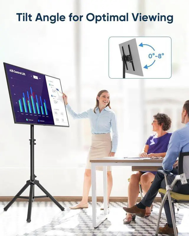 Alt view image 2 of 7 - Tripod Portable Floor TV Stand, FORGING MOUNT Foldable Stand Height Adjustable for Portable Display Floor TV Stand 26-65" Flat Screen/Curved TVs, Holds Up to 77lbs