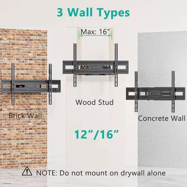 Alt view image 5 of 6 - WALI TV Wall Mount for Most 32-80 inch Flat Curved TV, Full Motion Articulating Arm Bracket for LED, LCD, OLED Screen TVs up to 88lbs, Mounting Holes 400x400mm (FTM-3), Black