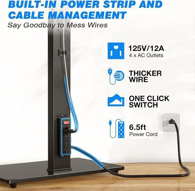 Alt view image 2 of 7 - Rfiver Reinforced Floor TV Stand with Power Outlet&Mount for 32-70 Inch TVs Up to 110 lbs, Height Adjustable Swivel TV Stand, Space Saving Tall TV Mount Stand for Bedroom, Living Room
