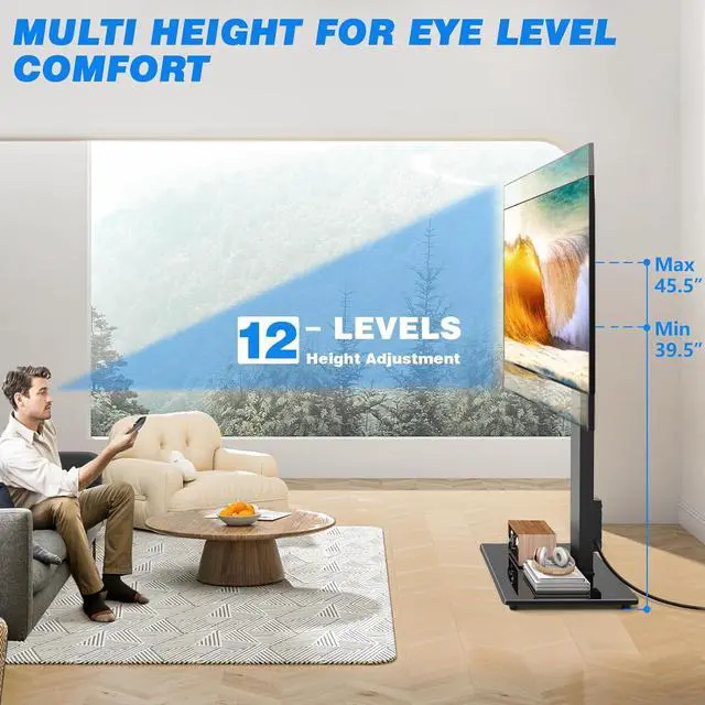 Alt view image 5 of 7 - Rfiver Reinforced Floor TV Stand with Power Outlet&Mount for 32-70 Inch TVs Up to 110 lbs, Height Adjustable Swivel TV Stand, Space Saving Tall TV Mount Stand for Bedroom, Living Room
