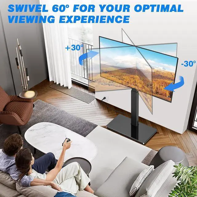 Alt view image 6 of 7 - Rfiver Reinforced Floor TV Stand with Power Outlet&Mount for 32-70 Inch TVs Up to 110 lbs, Height Adjustable Swivel TV Stand, Space Saving Tall TV Mount Stand for Bedroom, Living Room