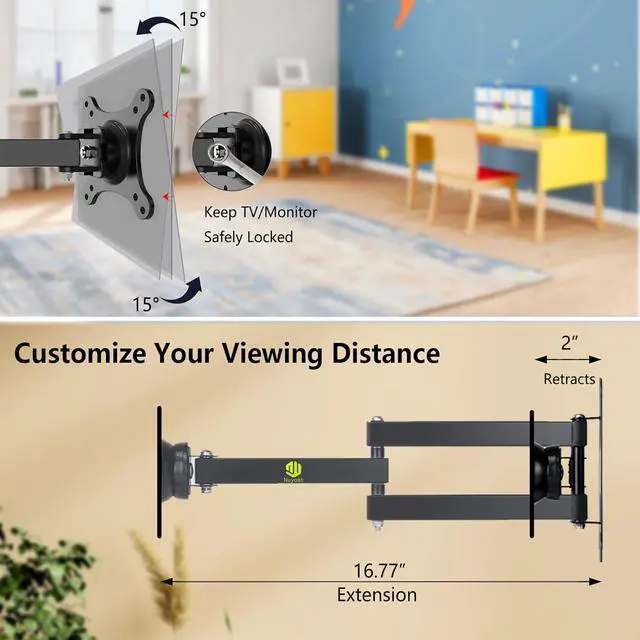 Alt view image 5 of 7 - Nuyoah Wall Mount for Echo Show 15, Echo Show 21 Wall Mounting Bracket with Extension Arm, Swivel Tilt Rotate and Easy to Adjust, Max VESA 100x100mm up to 33lbs