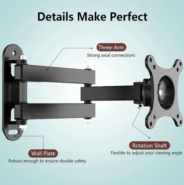 Alt view image 6 of 7 - Nuyoah Wall Mount for Echo Show 15, Echo Show 21 Wall Mounting Bracket with Extension Arm, Swivel Tilt Rotate and Easy to Adjust, Max VESA 100x100mm up to 33lbs