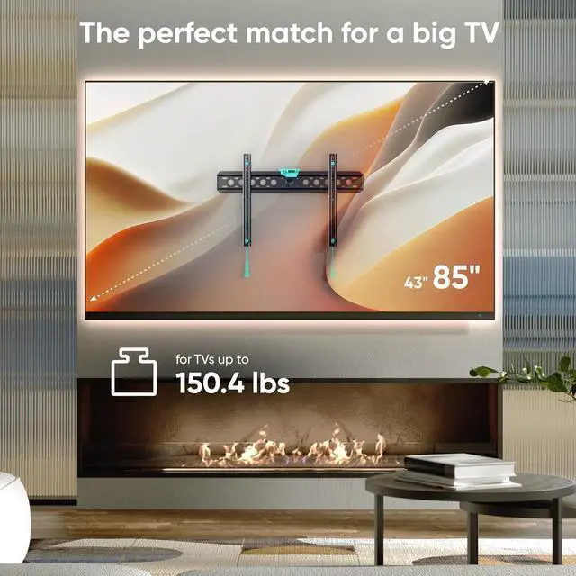 Alt view image 3 of 7 - ONKRON Fixed TV Wall Mount for 43-85 Inch Screen up to 150 lbs - Flat to Wall TV Mount Low Profile 75x75-600x400 VESA Ultra Thin TV Wall Mount Slim/Flush Wall Mount TV Bracket Flat Black