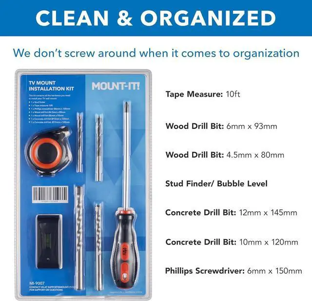 Alt view image 2 of 7 - Mount-It! Universal TV Mount Installation Kit, 7-Piece Set Includes 2 Wood Drill Bits, 2 Concrete Drill Bits, 1 Stud Finder with Bubble Level, 1 Tape Measure, 1 Philipps Screwdriver