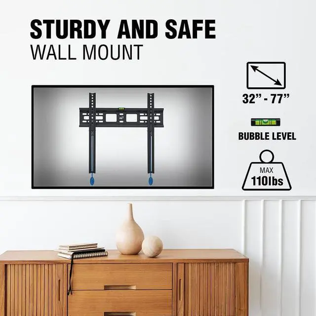 Alt view image 3 of 7 - ELG Fixed/Low Profile TV Wall Mount for TVs 32" to 77", Holds up to 110 lbs, Max VESA 400X400mm, Fits 12", 16 Wood Studs, Automatic Locking/Quick Release System, N01V4, Steel, Black