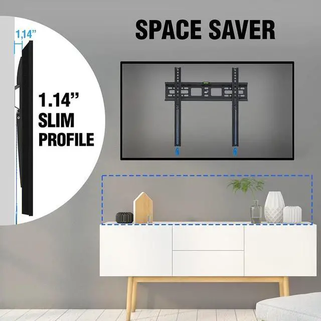 Alt view image 5 of 7 - ELG Fixed/Low Profile TV Wall Mount for TVs 32" to 77", Holds up to 110 lbs, Max VESA 400X400mm, Fits 12", 16 Wood Studs, Automatic Locking/Quick Release System, N01V4, Steel, Black