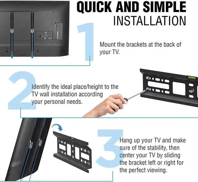 Alt view image 7 of 7 - ELG Fixed/Low Profile TV Wall Mount for TVs 32" to 77", Holds up to 110 lbs, Max VESA 400X400mm, Fits 12", 16 Wood Studs, Automatic Locking/Quick Release System, N01V4, Steel, Black