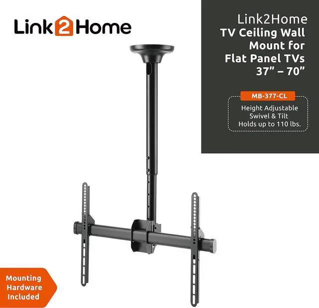 Alt view image 2 of 7 - TV Ceiling Mount, Telescopic Full-Motion for 37"-70" TVs Sizes, Max Weight Capacity 110 lbs. Max VESA 400x600, with Free Tilting Design and Built-in Level.