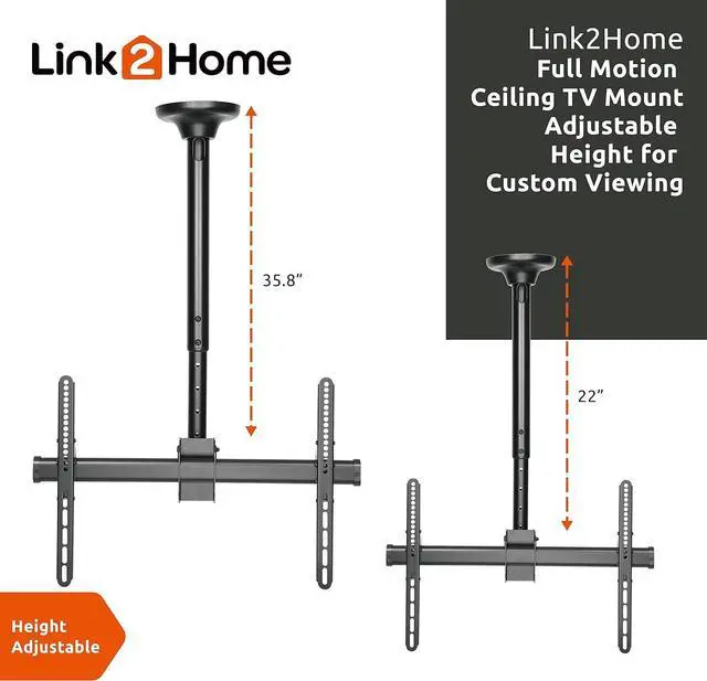 Alt view image 4 of 7 - TV Ceiling Mount, Telescopic Full-Motion for 37"-70" TVs Sizes, Max Weight Capacity 110 lbs. Max VESA 400x600, with Free Tilting Design and Built-in Level.