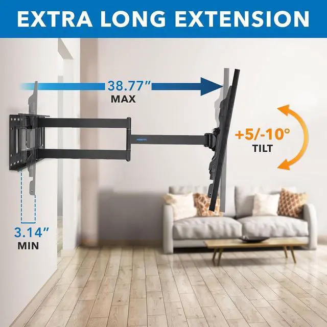 Alt view image 5 of 7 - Mount-It! Long Arm TV Mount, Full Motion Long Extension Wall Bracket with 38.5 inch Extension,TV Wall Mount Fits Screens 40, 50, 55, 60, 65, 70, 75, 80 Inch, Max VESA 600x400 Compatible, Holds 121 Lbs