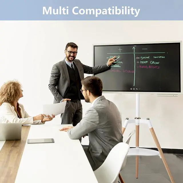 Alt view image 2 of 7 - Universal Tripod Easel TV Stand for 32-65 inch LED LCD Screen Flat Curved Screen, Height Adjustable Studio TV Display Stand with 140° Swivel for Bedroom, Living Room, Corner TV Stand (White)