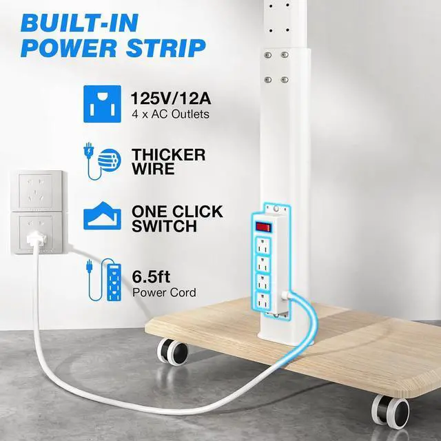 Alt view image 2 of 7 - Rfiver Sleek Rolling TV Stand with Power Outlet for Home Decor, Height Adjustable Portable TV Stand on Wheels for 32-70 Inch TVs, Strong Tall Mobile TV Cart with Mount Up to 88 lbs, White