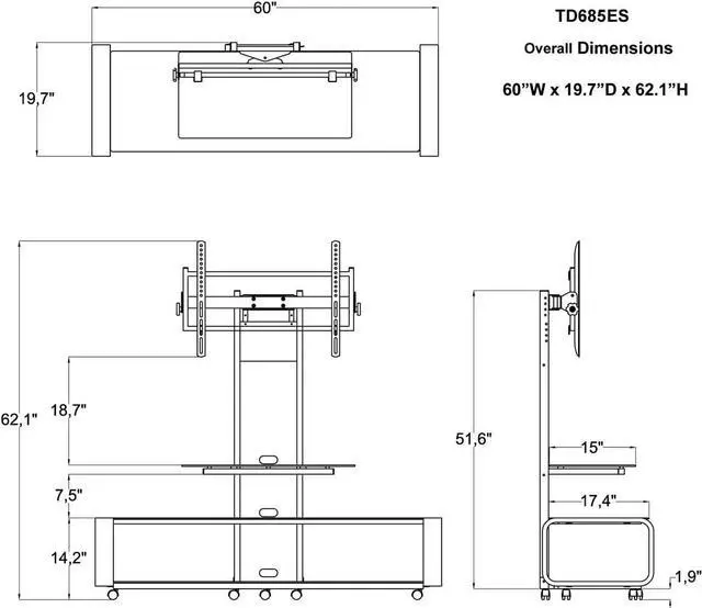 Alt view image 5 of 5 - TransDeco TD685ES TV Stand with Mount & Wheel for 35-85 Inch TV, Espresso/Black
