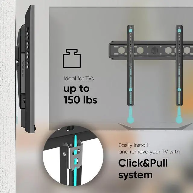 Alt view image 3 of 7 - ONKRON Fixed TV Wall Mount for 35-65 Inch Screen up to 150 lbs, Ultra Slim TV Mount Low Profile VESA 75x75-400x400 Flush, Flat to Wall Mount/Universal Television Bracket Black