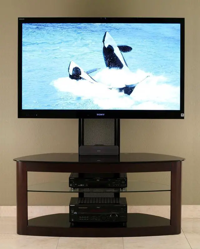 Alt view image 2 of 4 - TransDeco TV stand with mount for 35-80 inch television, Espresso/Black