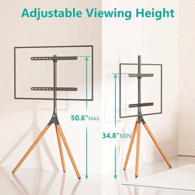 Alt view image 2 of 7 - WALI Tripod TV Stand, Modern Easel TV Stand for 45 to 65 inch Screens, Portable TV Floor Stand with Beech Wood Legs Stand, Height Adjustable Corner TV Mount for Home, Studio,Office (TFS001XL), Black