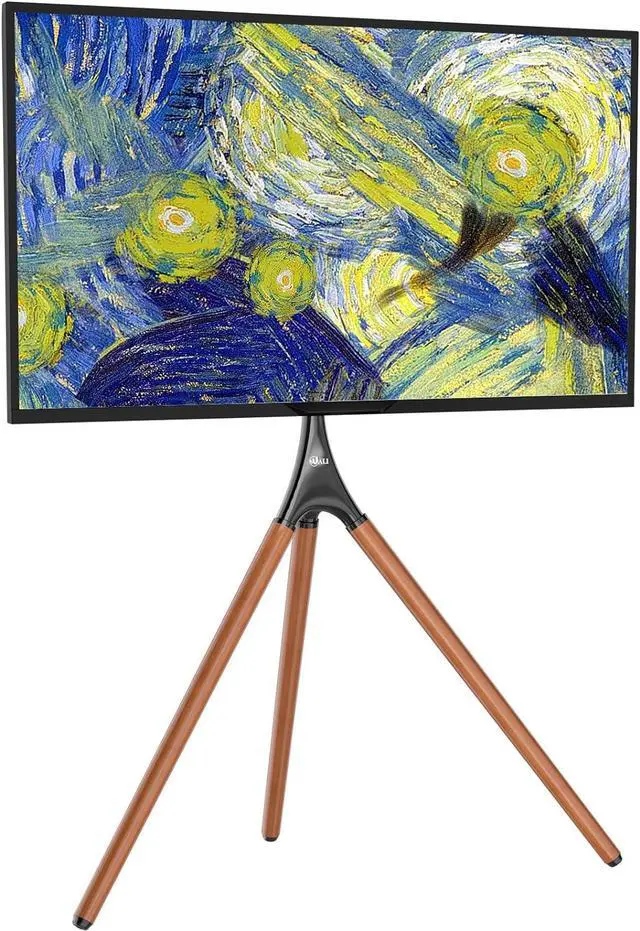 Main image of WALI Tripod TV Stand, Modern Easel TV Stand for 45 to 65 inch Screens, Portable TV Floor Stand with Beech Wood Legs Stand, Height Adjustable Corner TV Mount for Home, Studio,Office (TFS001XL), Black