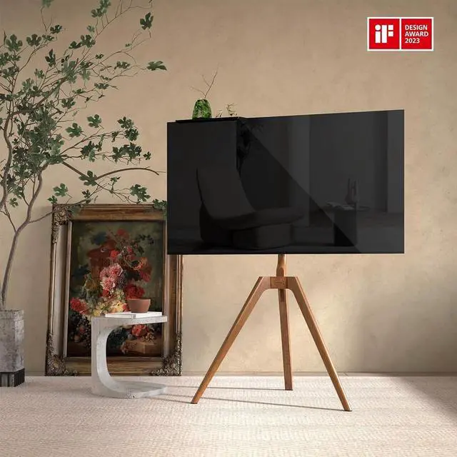 Alt view image 2 of 7 - PUTORSEN Premium Wood Easel TV Stand, Adjustable TV Tripod Stand for 45-65 Inch LED LCD Screen, Swivel TV Floor Stand with Top TV Shelf and Magnetic Concealed Cable Management, Max Load 88lbs, Walnut