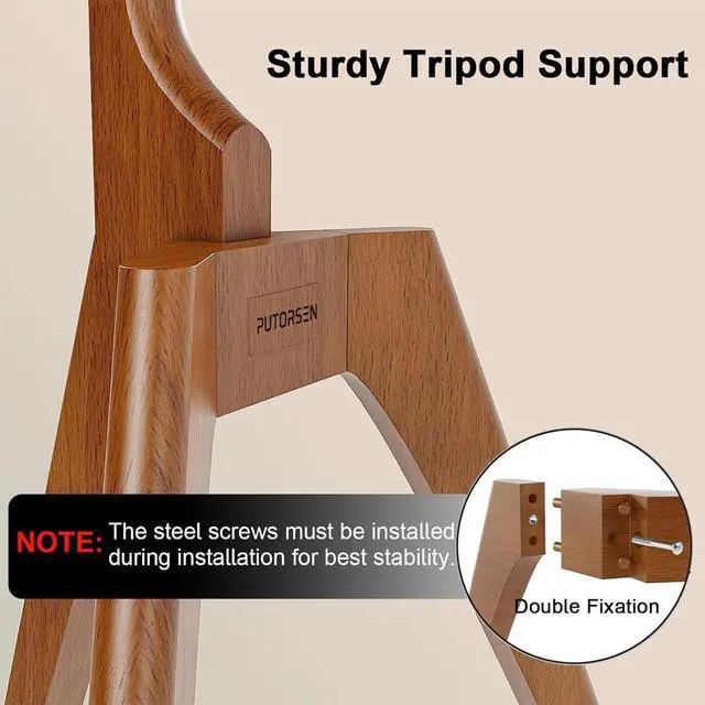 Alt view image 6 of 7 - PUTORSEN Premium Wood Easel TV Stand, Adjustable TV Tripod Stand for 45-65 Inch LED LCD Screen, Swivel TV Floor Stand with Top TV Shelf and Magnetic Concealed Cable Management, Max Load 88lbs, Walnut