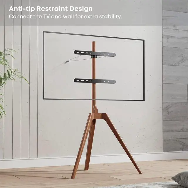 Alt view image 7 of 7 - PUTORSEN Premium Wood Easel TV Stand, Adjustable TV Tripod Stand for 45-65 Inch LED LCD Screen, Swivel TV Floor Stand with Top TV Shelf and Magnetic Concealed Cable Management, Max Load 88lbs, Walnut