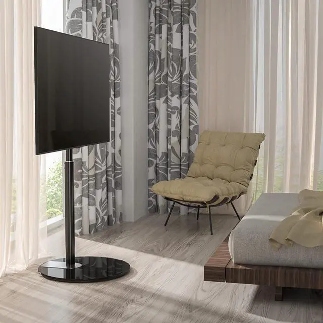 Alt view image 2 of 7 - Rfiver Swivel Floor TV Stand with 90 Degree Swivel for 32-65 inch LCD LED TV, Modern Simple Design Black Corner TV Floor Stand with Round Glass Base, VESA 400x400 mm