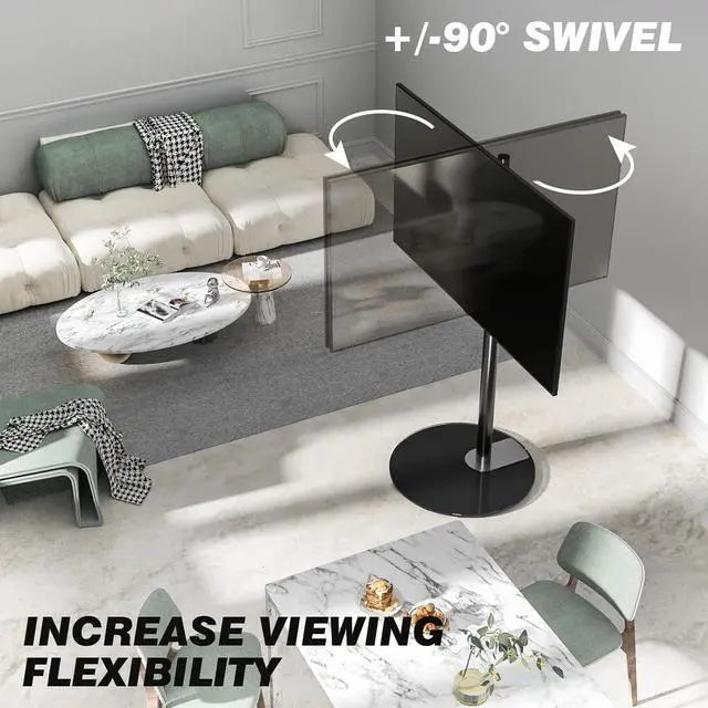 Alt view image 4 of 7 - Rfiver Swivel Floor TV Stand with 90 Degree Swivel for 32-65 inch LCD LED TV, Modern Simple Design Black Corner TV Floor Stand with Round Glass Base, VESA 400x400 mm
