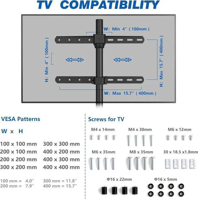 Alt view image 7 of 7 - Rfiver Swivel Floor TV Stand with 90 Degree Swivel for 32-65 inch LCD LED TV, Modern Simple Design Black Corner TV Floor Stand with Round Glass Base, VESA 400x400 mm