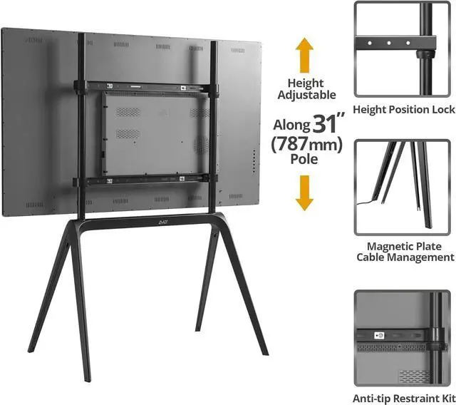 Alt view image 4 of 7 - AVLT Studio Steel Quad TV Floor Stand for 65" to 86" VESA Screens - Supports Up to 132 LBS (60 KG) - Includes Anti-tip Restraint Kit (Black)