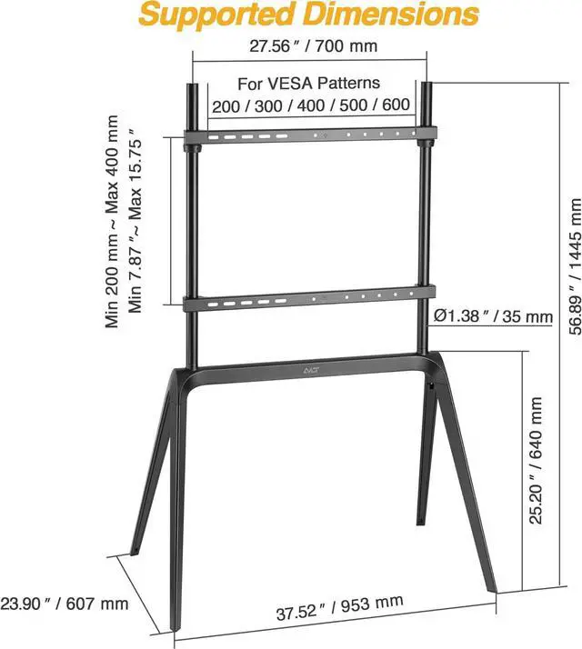 Alt view image 3 of 7 - AVLT Studio Steel Quad TV Floor Stand for 65" to 86" VESA Screens - Supports Up to 132 LBS (60 KG) - Includes Anti-tip Restraint Kit (Black)