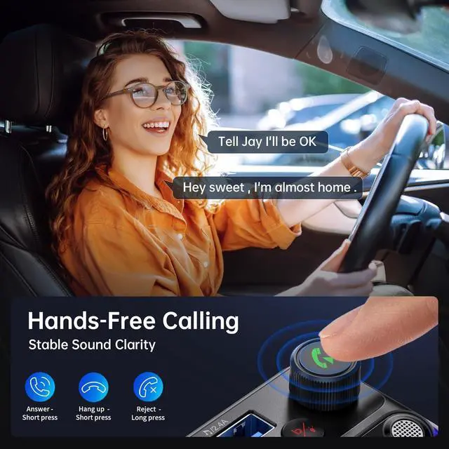 Alt view image 7 of 7 - Syncwire Bluetooth 5.4 FM Transmitter Car Adapter 42W [Light Switch] [Stronger Dual-mic] [HiFi Bass Sound] [Fast Charging] Wireless FM Radio Stereo Music Adapter Hands-Free Calling Support USB Drive